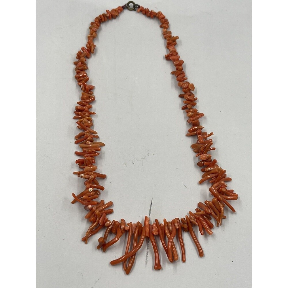 Vintage Antique Southwestern Red Branch Coral Necklace Graduated 17” Salmon